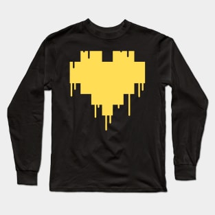 Yellow Dripping Pixel Heart Long Sleeve T-Shirt